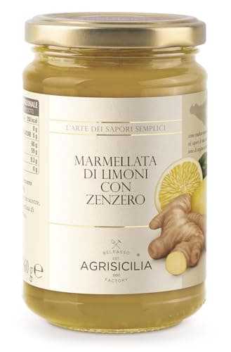 Agrisicilia Marmellata di Limoni con Zenzero, dal sapore speziato e delicato lavorazione artigianale vasetto da 360 grammi gusto piacevole e speziato e ottima per colazione e merenda
