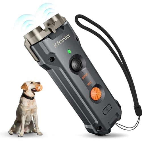 Kfonla Antiabbaio per Cani, Dispositivo Anti Dog Barking con Torcia,Ricaricabile Antiabbaio per Cani Ultrasuoni, Anti Dog Ultrasound per Uso Interno ed Esterno