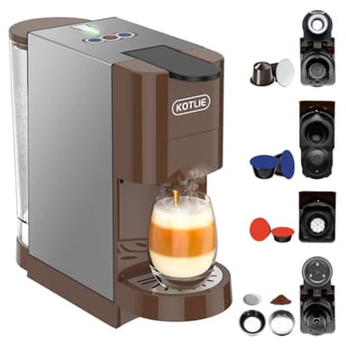 KOTLIE AC-513HF Macchina da caffè multifunzione 5 in 1 per NES/per DG/Caffè in polvere/ESE(44 mm)/per a modo mio,1450W,800ml(Marrone)
