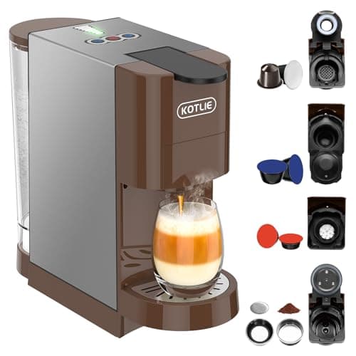KOTLIE AC-513HF Macchina da caffè multifunzione 5 in 1 per NES/per DG/Caffè in polvere/ESE(44 mm)/per a modo mio,1450W,800ml(Marrone)