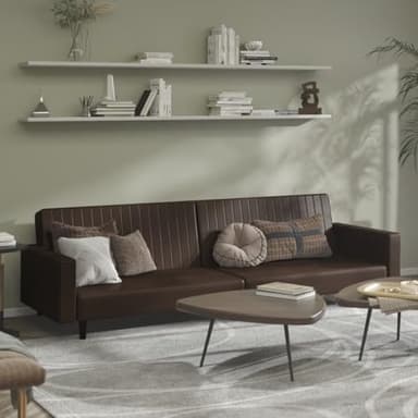 Juroupi Divano Letto a 2 Posti Marrone in Similpelle,Divano da Soggiorno,Divano di Design Moderno,Divano Letto 2 Posti Economico -375952