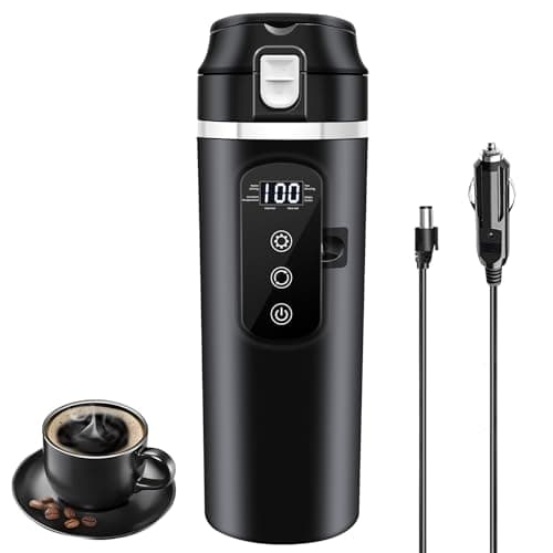 Bollitore elettrico da viaggio per auto, CC 12 V/24 V, 400 ml, con coperchio anti-fuoriuscita, a prova di perdite, rivestimento in acciaio inossidabile 304, tazza portatile da caffè e tè fino a 100 ℃