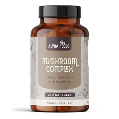 Complesso di Funghi | 240 Capsule | con Zinco & Vitamina C | Una Super Miscela di Maitake, Shiitake, Fungo Reishi, Cordyceps, Lions Mane (Hericium) & Chaga | Vegan | Funghi Medicinali | Alpha Foods