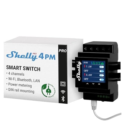 Shelly Pro 4PM, Relè Interruotre Intelligente a 4 canali con Misuratore di Consumo, Wi-Fi, LAN e Bluetooth, Automazione Domesatica,Compatibile con Alexa e Google Home, App iOS Android