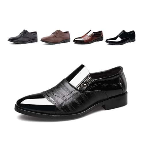 Hitmars Scarpe Stringate Uomo Scarpe Derby Oxford Lace Up Scarpe Pelle Verniciata Dress Shoes Basse Brogue Lavoro Sposa FL1812 Nero EU 43