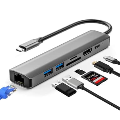 Oblinple Hub USB C 7 in 1, Adattatore Multiporta con Ethernet LAN RJ45, HDMI 4K, PD Type C 100W, Porte USB 3.0 2.0, Lettore Schede SD TF, Dock Station, Multi Adapter per MacBook Air iPad Pro Samsung