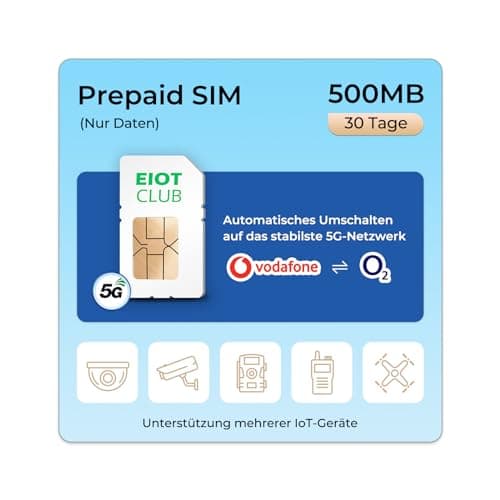 EIOTCLUB SIM Prepagata per LTE telecamera, fototrappola, 4G router, Supporta i network Vodafone, Wind, Iliad e Windtre. Carta SIM solo dati, 5G alta velocità， senza contratto, senza registrazione.