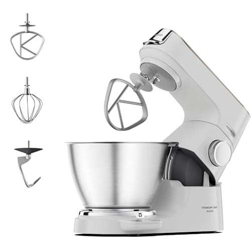 Kenwood Titanium Chef Baker KVC65.001WH, Impastatrice Planetaria con Bilancia Integrata, Frusta K, Gancio per Impastare, Frusta a Filo, Ciotola da 5 L, Potenza 1200 W, Bianco