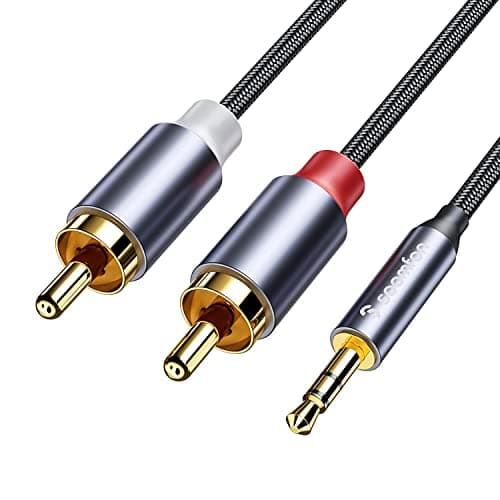 SOOMFON Cavo da RCA a jack 3,5 mm 2M Cavo 2 RCA Maschio a 1 jack Aux Maschio Cavo Audio HiFi Stereo Custodia in Metallo e Contatti Placcati Oro 24K, per Home Theater