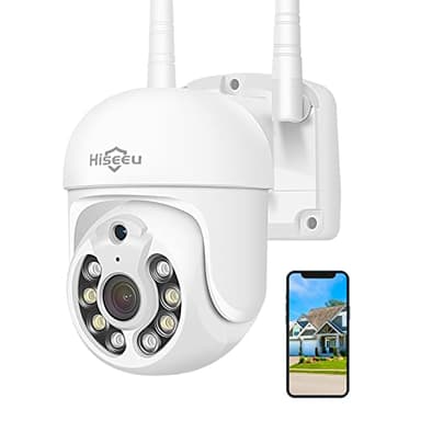 Hiseeu 2K Telecamera Wi-Fi Esterno 360 Gradi con Visione Notturna a Colori,PTZ Telecamera Sorveglianza 5X Zoom Digitale,Audio Bidirezionale,Tracciamento Automatico,Rilevamento del Umano,IP66