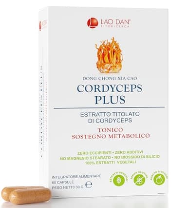 Cordyceps Sinensis LaoDan Cordyceps Plus 60 Cps, 12.000 mg (Estratto CS-4 30:1) titolato al 40% in polisaccaridi, Cordyceps Capsule Made in Italy