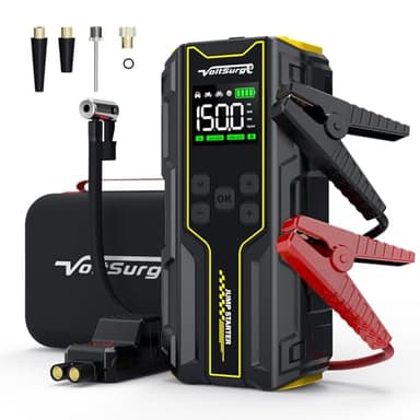 Avviatore Emergenza per Auto, 5000A Booster Avviamento Auto/Moto con Compressore da 150PSI, 12V Avviatore Batteria Auto Jump Starter (Fino a 10L Benzina e 8L Diesel) DisplayDoppia USB, Torcia a LED