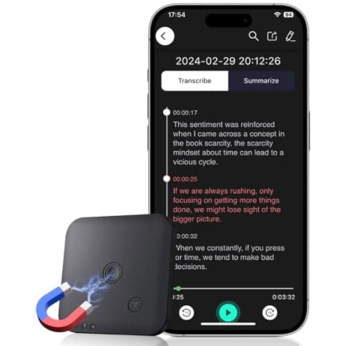 Registratore Vocale AI - Registratore Vocale Trascrivi e Trascrizioni con ChatGPT 4o, Memoria da 64 GB, Supporto per 102 Lingue, Controllo via App, Ideale per Lezioni, Riunioni, Colloqui e Chiamate