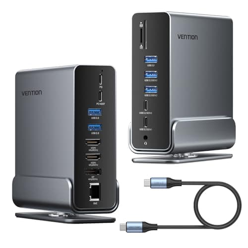 VENTION Docking Station Dual Monitor 16-in-1 Triple Display USB-C Docking Station per Laptop Windows PC, Thunderbolt 3/4, Dell, HP, con Dual 4K HDMI, DP, USB 10Gbps, RJ45, 100W PD, Audio, SD/TF