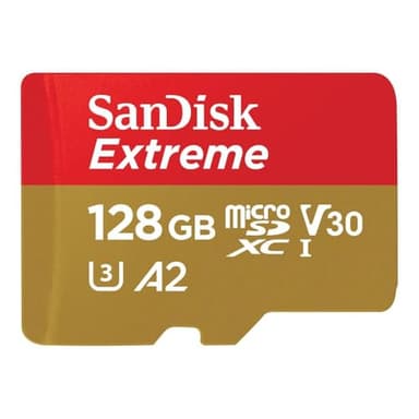 SanDisk 128 GB Scheda microSDXC Extreme per Action Cams e Drones + adattatore SD + RescuePRO Deluxe, fino a 190 MB/s, con A2 App Performance, UHS-I, Classe 10, U3, V30