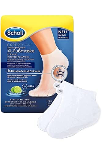 Scholl Pedimask XL Nutriente con Lime e Burro di Karitè, Maschera Piedi ad Azione Idratante e Rigenerante, 1 Paio Di Calzini Idratanti per Piedi Lisci e Morbidi, Taglia XL, Tempo di Posa 20 Minuti