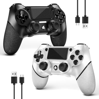 AceGamer 2 Pack Controller Wireless per PS4，Controller di gioco per PS4/Pro/Slim/PC，Gamepad Joystick con Turbo/Tasto Indietro/Doppio sensore di vibrazione/6-Axis Gyro/Pannello Touch (Bianco e nero)