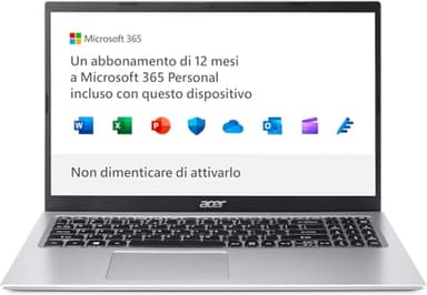 Acer Aspire 1 A115-32-C56R PC Portatile, Notebook, Processore Intel Celeron N4500, RAM 4 GB DDR4, 128 GB eMMC, Display 15.6" FHD LED LCD, Intel UHD, Microsoft 365, Windows 11 Home in S mode, Silver