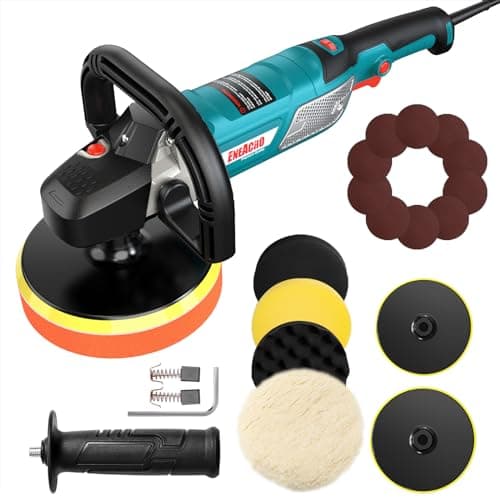 ENEACRO Lucidatrice Auto, 1500W Lucidatrice per Auto，6 Velocità Variabili, con Base 150/180MM，4 Ruote di Spugna da， 2 Maniglie Rimovibili, Adatto per barche, Lucidatura di Auto e cera