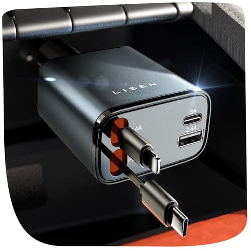 LISEN Caricatore Auto USB C 69W Retrattile PD 3.0 Accessori Auto Interno Regali Per Lui Festa della Mamma Ricarica Rapido Caricabatterie fit iPhone 16 15 14 13 12 Pro Max iPad Galaxy S25 S24 Ultra