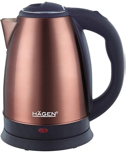Hagen, Bollitore elettrico compatto in acciaio inox, design elegante, base a 360°, capacità 1,8L, 1500W, base a 360°, filtro rimovibile e lavabile, HA5525- Cuivre