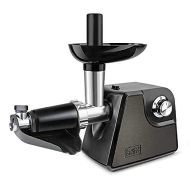 BLACK+DECKER BXMMA1000E - Tritacarne 300W (1000W max), acciaio inox, accessorio per salsa di pomodoro, beccuccio speciale per crocchette, accessorio per salsicce. 3 dischi per tritare e sminuzzare
