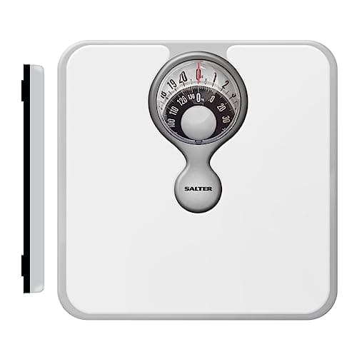 Salter 484 WHDR - bilancia pesapersone meccanica da bagno, max 133 kg, design compatto, lente d'ingrandimento, quadrante di facile lettura, piattaforma imbottita, nessuna batteria, kg, st, e lb