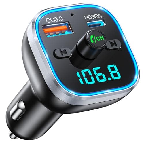 Mohard Bluetooth Auto, 54W PD & QC 3.0 Trasmettitore FM Bluetooth 5.3 per Auto Ricarica Rapida, Adattatore Accendisigari Auto Luce Ambientale, Chiamata Vivavoce Supporta Musica HiFi Assistente Vocale