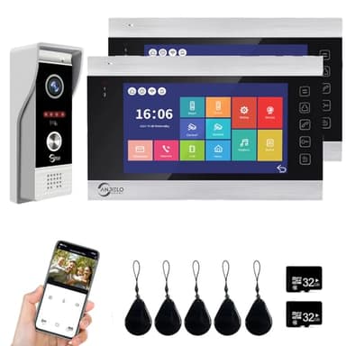 ANJIELO SMART Sistema videocitofono, videocamera WiFi con monitor da 7 pollici campanello cablato 1080P, supporta l'ingresso della scheda di scorrimento e rilevamento del movimento, 2 monitor