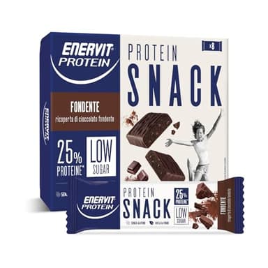 Enervit, Protein Snack al Cioccolato Fondente, Barrette Energetiche Ricche di Proteine e Fibre, 25% di Proteine, Senza Glutine e Olio di Palma, 8 Barrette da 27 Grammi