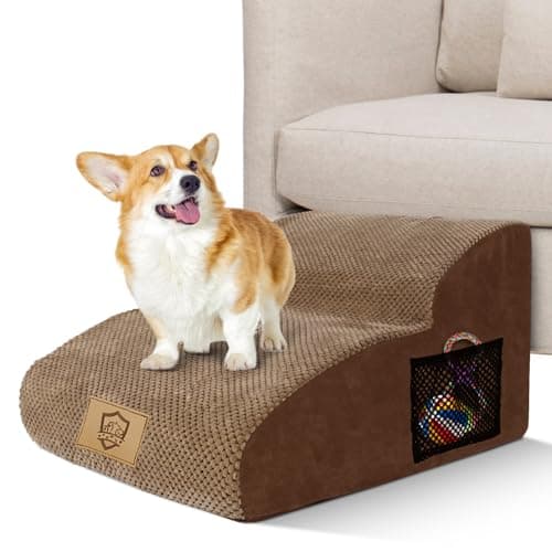 MASTERTOP Scale per Cani Estesa a 2 Gradini in Spugna ad Alta Densità, Ampia Scala per Animali Domestici, Antiscivolo per Animali Anziani/Feriti con Fodera Rimovibile e Lavabile (Marrone)