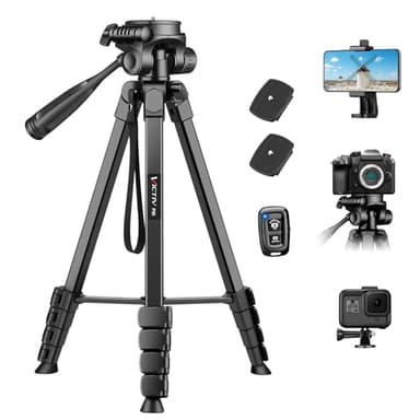 Victiv 172cm Treppiede Fotocamera in Alluminio Leggero, Smartphone per iPhone con Supporto Telefonico e Telecomando Wireless, con Testa Girevole a 3 Vie per Canon Nikon Sony DSLR