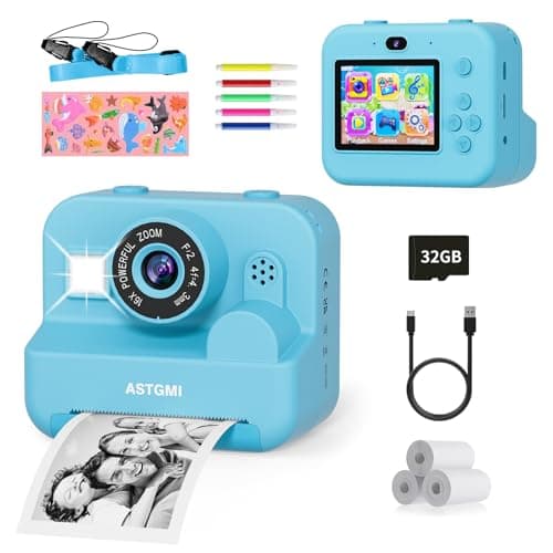 ASTGMI Fotocamera Istantanea da 2,4" Schermo per fotocamera per bambini con carta da stampa e scheda 32GB, Modalità Selfie e Video, Regalo giocattolo per bambini ragazzi e ragazze di 3-14 anni (blu)
