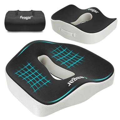 Feagar Cuscino per Sedile Memory Foam, Cuscini Seduta per Auto, Ufficio, Sedia da Gioco, Cuscino Ortopedico Coccige, Fodera Lavabile,Cuscino per Sedie