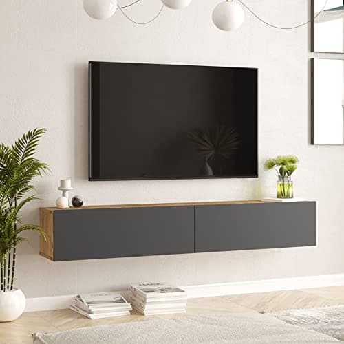 [en.casa] Armadio a Muro (AxLxP) 29,5 x 180 x 31,5 cm con 2 Ante Apertura a Ribalta Mobile Porta TV Consolle da Parete - Rovere Rustico/Antracite