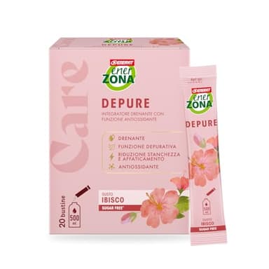 Enervit EnerZona Care Depure, Integratore Alimentare Drenante e Antiossidante, Funzione Depurativa, Riduce la Stanchezza, 20 Bustine, Zero Zuccheri e Zero Calorie, Gusto Ibisco, VeganOK, Senza Glutine