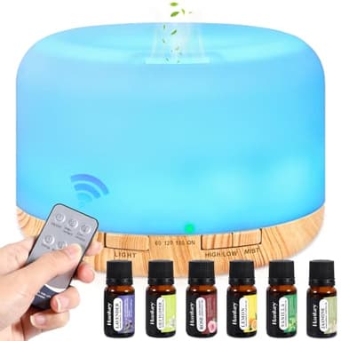 AQXONG 500ML Diffusore di Oli Essenziali, Diffusore ad Ultrasuoni, 7Colori LED Umidificatore per Aromaterapia, Diffusore di Aromaterapia con Telecomando Adatto Soggiorno Camera da Letto Ufficio Yoga