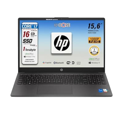 HP 250 G10, Pc portatile notebook, Intel Core i7, 10 cORe, Ram 16Gb, SSD 500Gb + SSD 500Gb, Display 15.6" Full HD, Win 11, portatile pronto all'uso, Garanzia Italia 3 anni