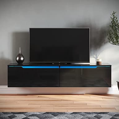 SONNI Mobile TV Sospeso 140x35x30cm, Mobiletto TV a Parete o a Pavimento per Camera da Letto, Soggiorno o Sala di ricevimento - Nero