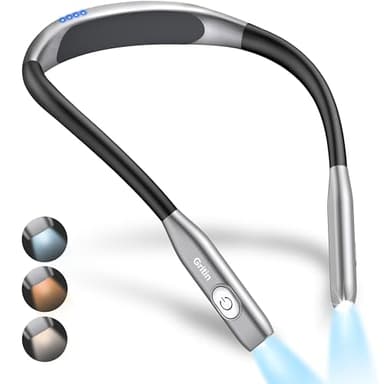 Gritin Collo Lampada Luce da Lettura Ricaricabile, LED Luce per Lettura Libri, 3 Temperature di Colore, Design Ergonomico Intorno al Collo Comodo e Flessibileper Studio,Viaggi, Lavoro a Maglia