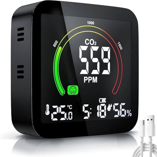 Gofemial Rivelatore CO2 Igrometro Termometro Ambiente Interno 5 in 1, Sensore CO2 Monitor di qualità dell'Aria Interna Multifunzione CO2 HCHO TVOC Misuratore di Temperatura e umidità Monitor