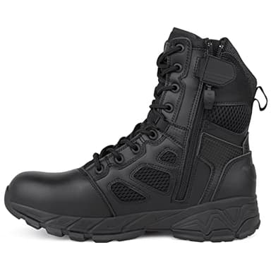 QUNLON Stivali Militari Combattimento Tattici Uomo Comodi Anfibi Militare con Cerniera Laterale YKK Nero Modello-115 40EU