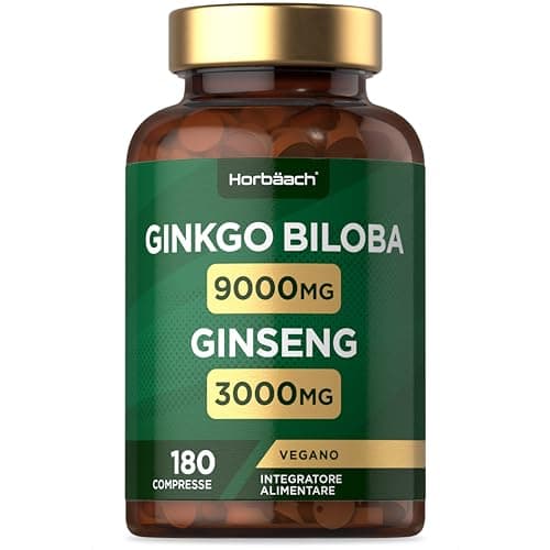 Ginkgo Biloba e Ginseng Integratore 12000mg | 180 Compresse Vegane | Ginkgo 9000 mg e Radice di Ginseng Coreano 3000 mg | di Horbaach