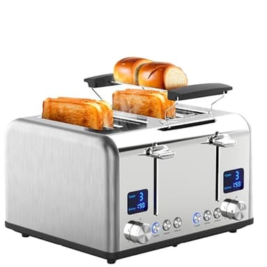 Steinborg Tostapane a Fessura Lunga XXL 4 Fette | Display Digitale Con Conto Alla Rovescia | Tasti Illuminati | 1630 Watt | Inserto per Panino | Funzione Automatica