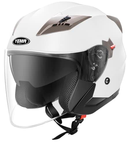 YEMA Casco Jet Moto Aperto Scooter YM-627 Caschi Motorino Vintage ECE Omologato Donna Uomo con Doppia Visiera Parasole, Bianco, XL