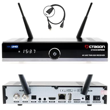 OCTAGON SF8008 UHD 4K Supreme Twin Sat Ricevitore, 2 X DVB-S2X Tuner, E2 Linux & Define OS, con funzione di registrazione, M.2 M Key, Gigabit LAN, Bluetooth, lettore di schede, SAT to IP, Multistream,