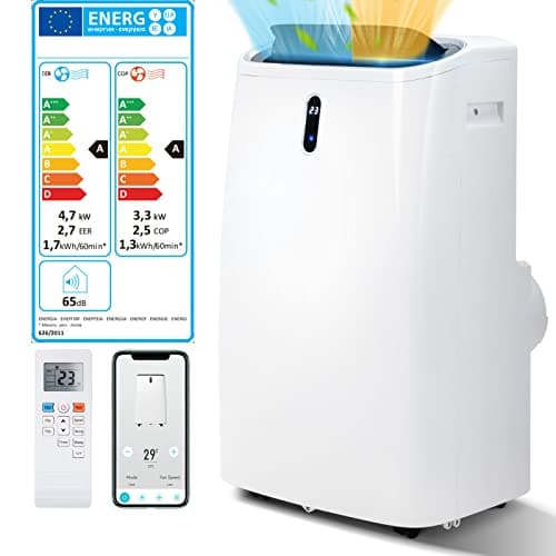 RELAX4LIFE 5 in 1 Climatizzatore Portatile, Riscaldamento, Raffreddamento, Deumidificatore, Ventilatore con 3 Velocità, Modalità Notturna, Wi-Fi: App Control e Telecomondo (16000 BTU)