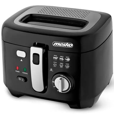 Mesko MS4908 Friggitrice ad Olio Elettrica, 2,5 Litri, Temperatura Regolabile, Secchio Antiaderente Rimovibile, Coperchio con Filtro Antiodore e Finestra, Facile da Pulire, 1800W, Nero