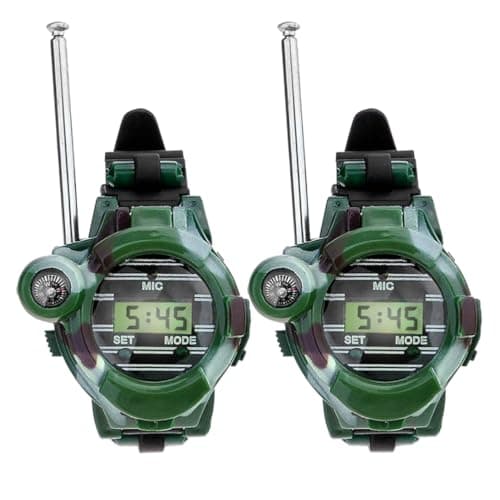 2 PC ORGCHIO Walkie Talkies for Kids, a Lungo Raggio Radio a Due Vie per Bambini all'aperto Walkie Talkies Orologio, Boys Watch Army Toys 150m Green