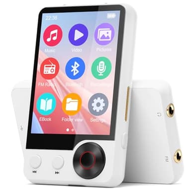 Lettore MP3 da 128 GB con Bluetooth 5.3, Lettore Musicale Digitale Audio HiFi con Due Prese per Cuffie, Altoparlante HD Incorporato, Schermo Tattile da 2,4", Registrazione Vocale, Radio FM, E-book